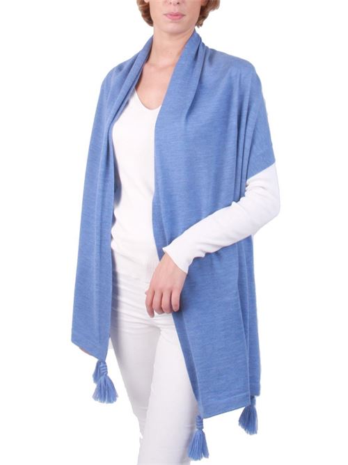 Wool stole with fringes and tufts Art Tricot | 201602AZZURRO